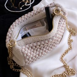 Knitted Clutch Chain Multi, beige-rose-brown, By LOHN