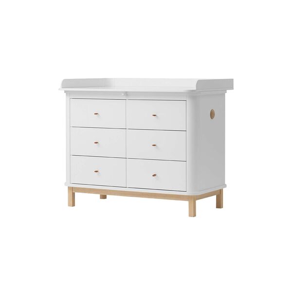 Wood Nursery Dresser 6 Drawers with Large Top, white/oak, Oliver Furniture