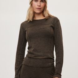 Merino Wool Tee LS Haze, dark brown melange, Rethinkit