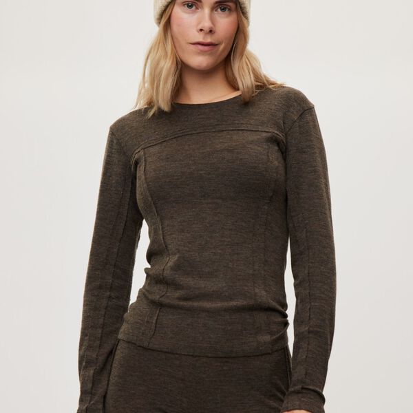 Merino Wool Tee LS Haze, dark brown melange, Rethinkit