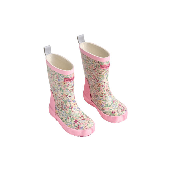 Rubber Boot Welly, cool sky flowers, Wheat