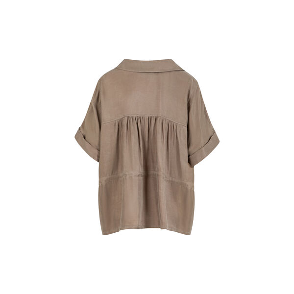 Blouse with zipper and bow in lyocell, moon rock, Coster Copenhagen