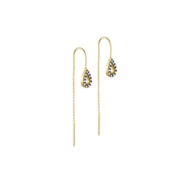 Maya chain earrings, gold plated/black front and zircons, Pure by Nat