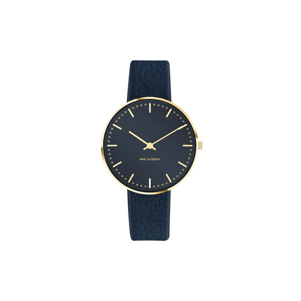 City Hall Bangle Wrist Watch, oxford blue/gold/gold, Arne Jacobsen Watches