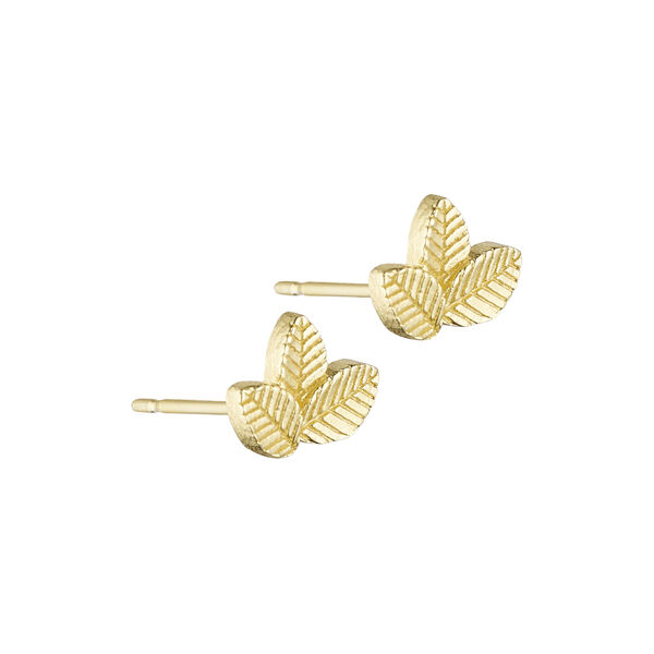Dahlia post earring w. leaves, gold plated, Pure by Nat