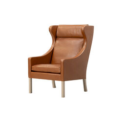 Mogensen 2204+2202 Wing Chair & Ottoman, russet brown/light oiled oak, Fredericia Furniture