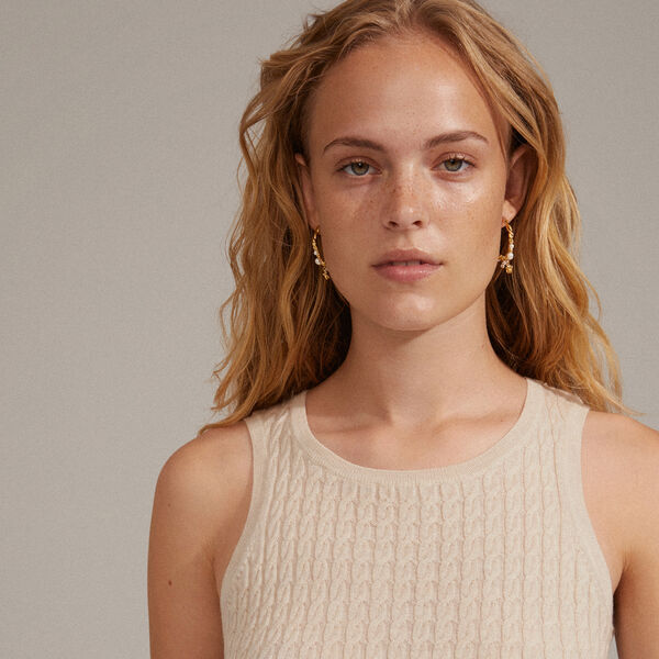 ANA Pearl & Crystal Hoops, gold plated, Pilgrim