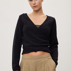 Wool Wrap Cardigan Keep Me, dark navy melange, Rethinkit