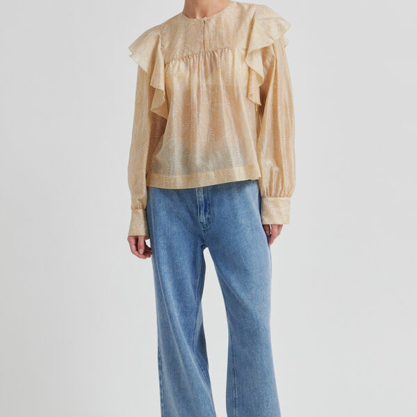 Hide Ruffle Blouse, oxford tan, Second Female