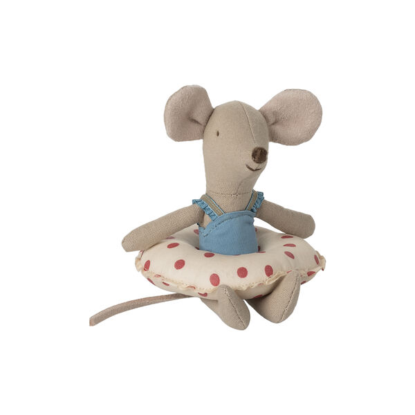 Little Sister Beach Mouse with Float, red dot, Maileg