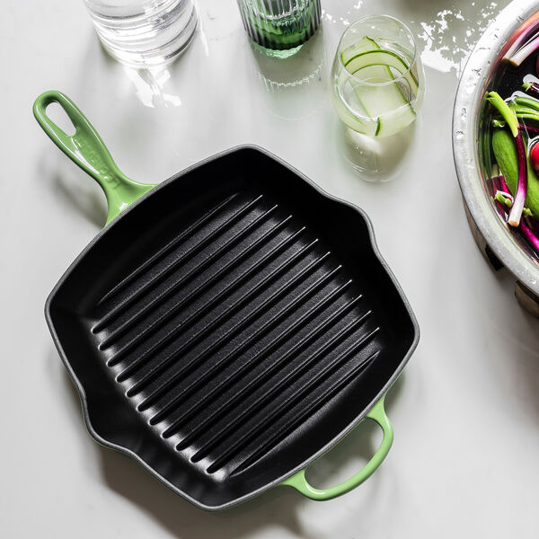 Signature cast iron square grillit 26 cm, bamboo green, Le Creuset