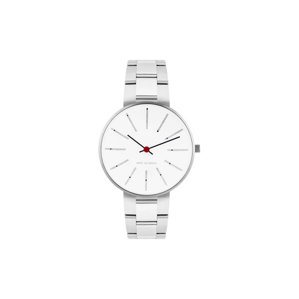 Bankers Wrist Watch, white/steel/steel, Arne Jacobsen Watches
