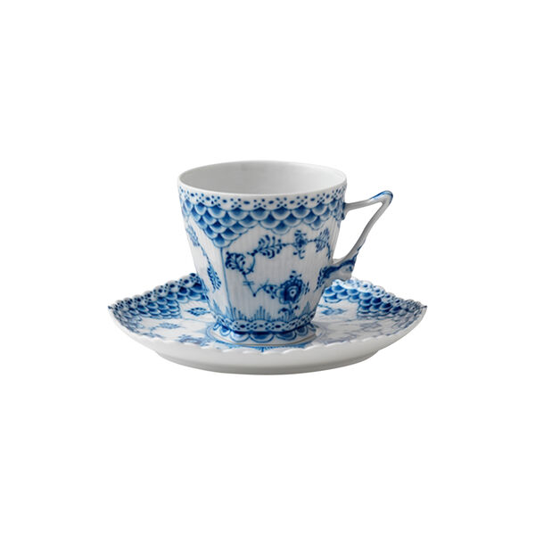 Blue Fluted Full Lace Cup with Saucer, Royal Copenhagen