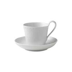 White Fluted Half Lace High Handle Cup and Saucer 24 cl, Royal Copenhagen