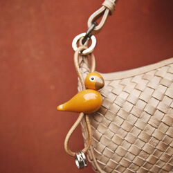 Bird Keychain with Natural Leather, orange, Kay Bojesen Denmark