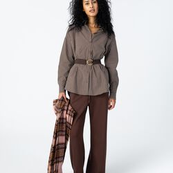 Classic shirt - boxy fit, brown/white stripe, Coster Copenhagen