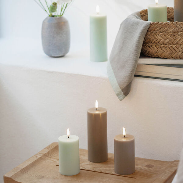 LED Pillar Candle 15 cm, dusty green, Uyuni Lighting