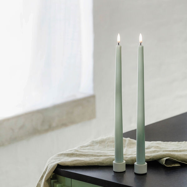 LED Slim Taper Candle 32 cm 2 pcs, dusty green, Uyuni Lighting