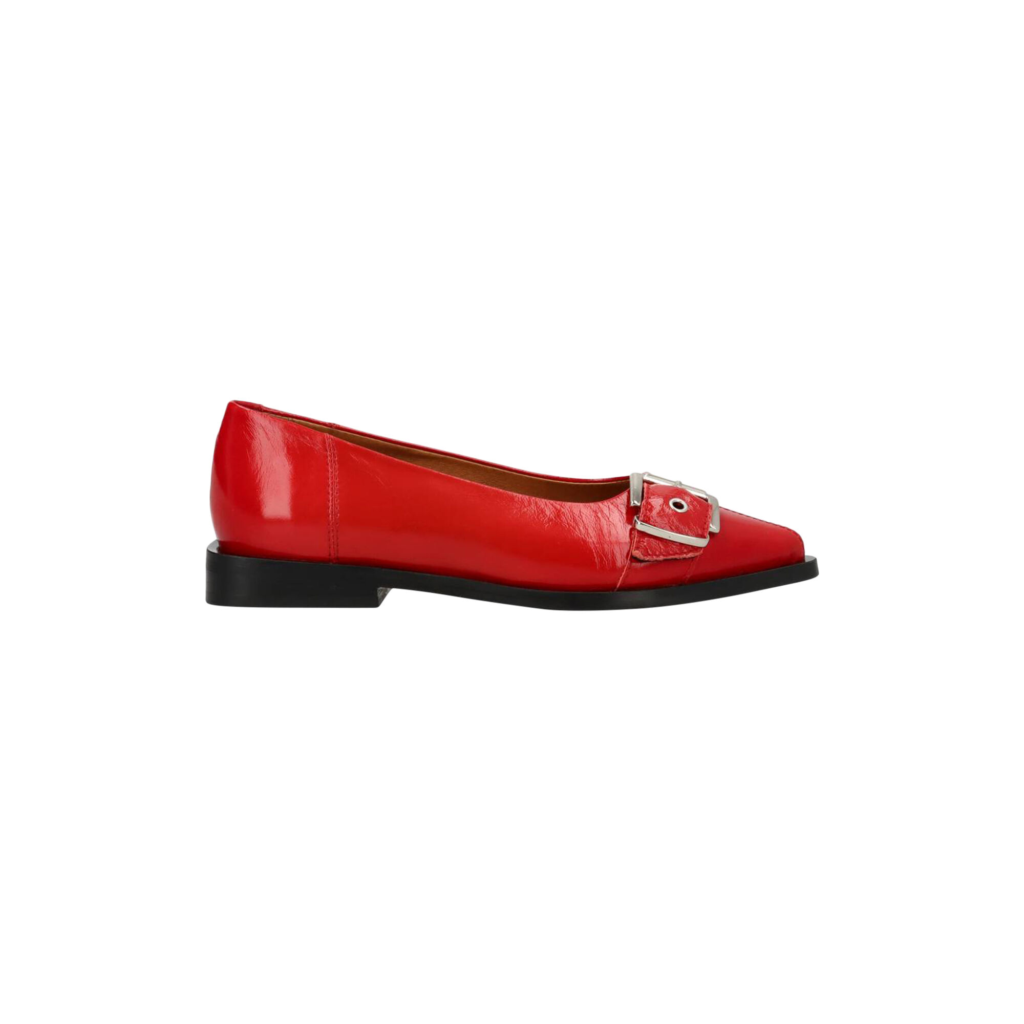 Red buckle shoes sales