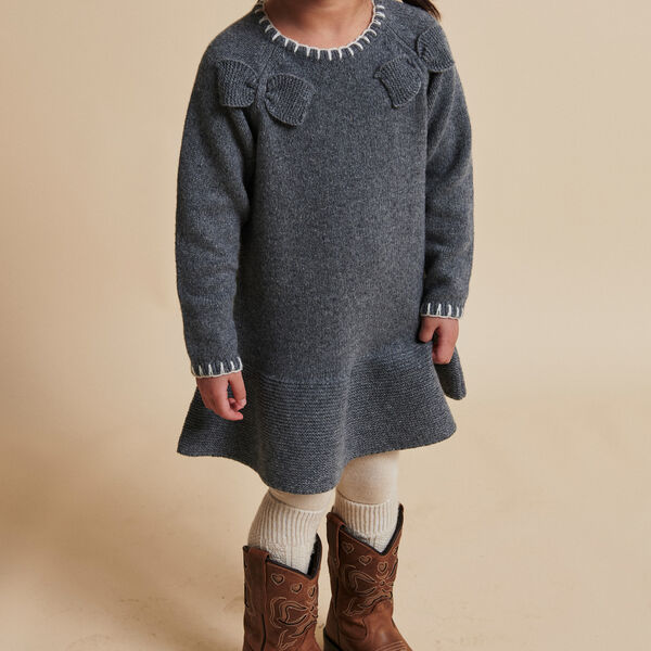 Lambswool Dress w. Bow, dark grey/cream comb., Copenhagen Colors Organics