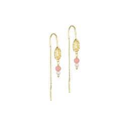Josie chain earrings w. gemstones, gold plated/peach, Pure by Nat