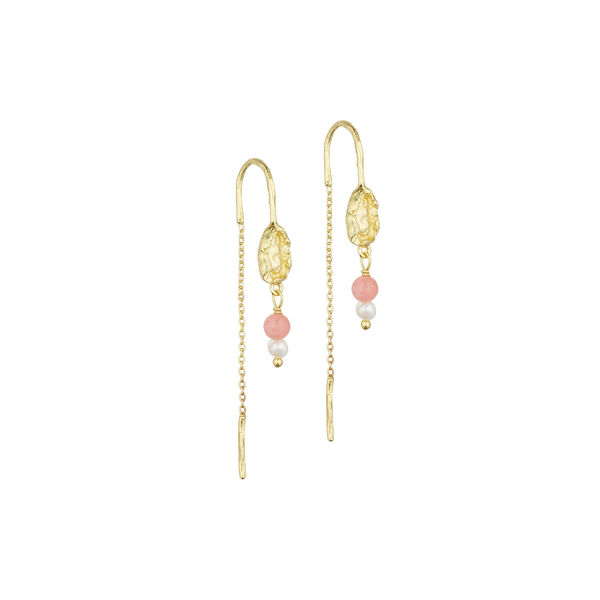 Josie chain earrings w. gemstones, gold plated/peach, Pure by Nat
