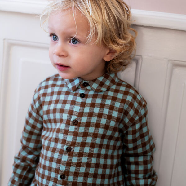 Brushed Collar Shirt, coffee checks Brushed Collar Shirt, coffee checks, Serendipity