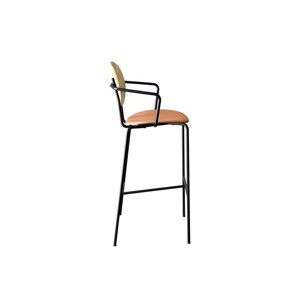 PIET HEIN Bar Chair with Arms, white pigmented oak/Silk Cognac, Sibast Furniture