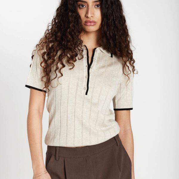 AnemoneBBValnenzia knit polo, sand mel, Bruuns Bazaar