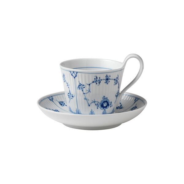 Blue Fluted Plain High Handle Cup and Saucer 24 cl, Royal Copenhagen