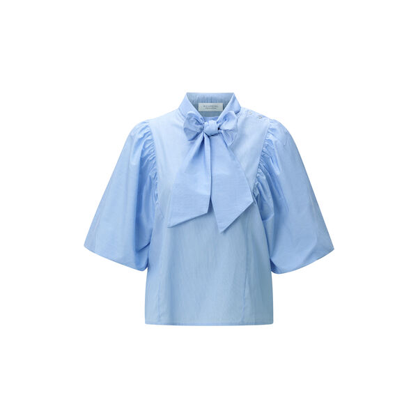 Cotton Striped Blouse with Removable Bow, skyway blue, Rich & Royal