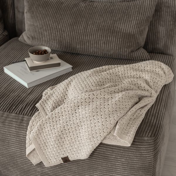 Knitted Plaid Mauntain, beige melange Knitted Plaid Mauntain, beige melange, By LOHN