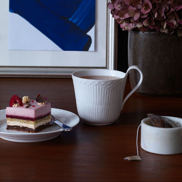 White Fluted Half Lace High Handle Cup 33 cl, Royal Copenhagen