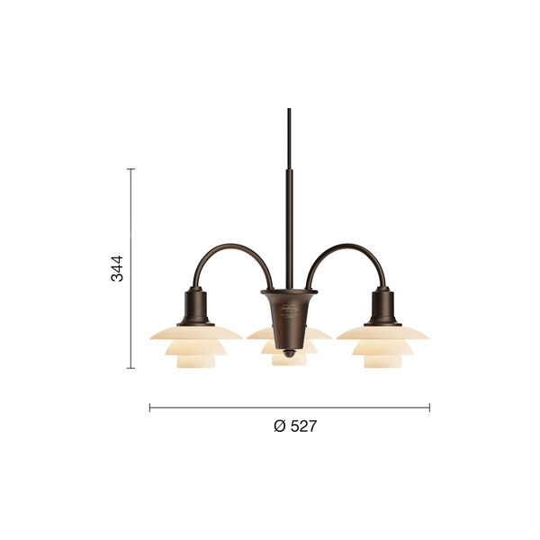 PH 1/1 Chandelier Centenary Edition 3-Armed, aged brass/dusty terracotta, Louis Poulsen