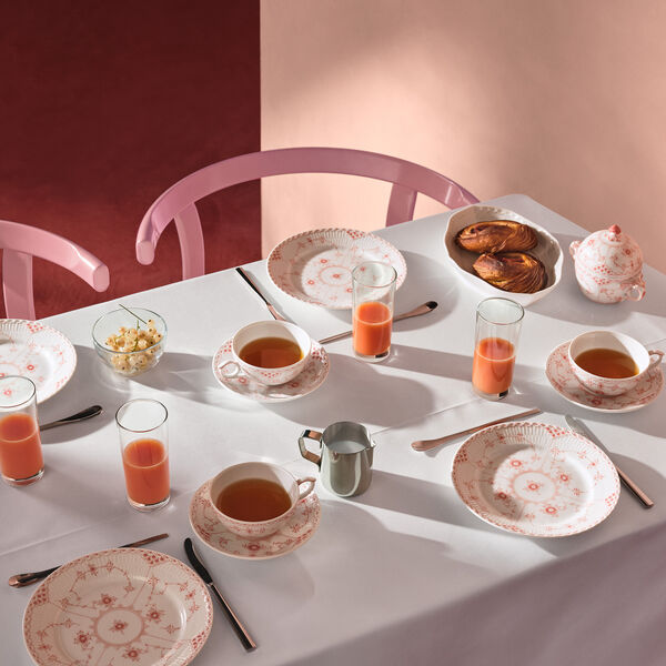 Coral Fluted Half Lace Cup and Saucer 20 cl Coral Fluted Half Lace Cup and Saucer 20 cl, Royal Copenhagen