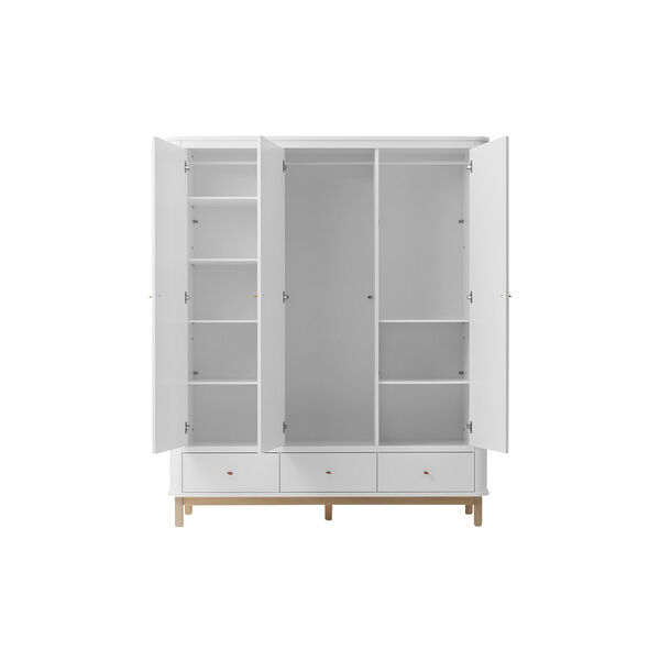Wood Wardrobe 3 Doors, white/oak, Oliver Furniture