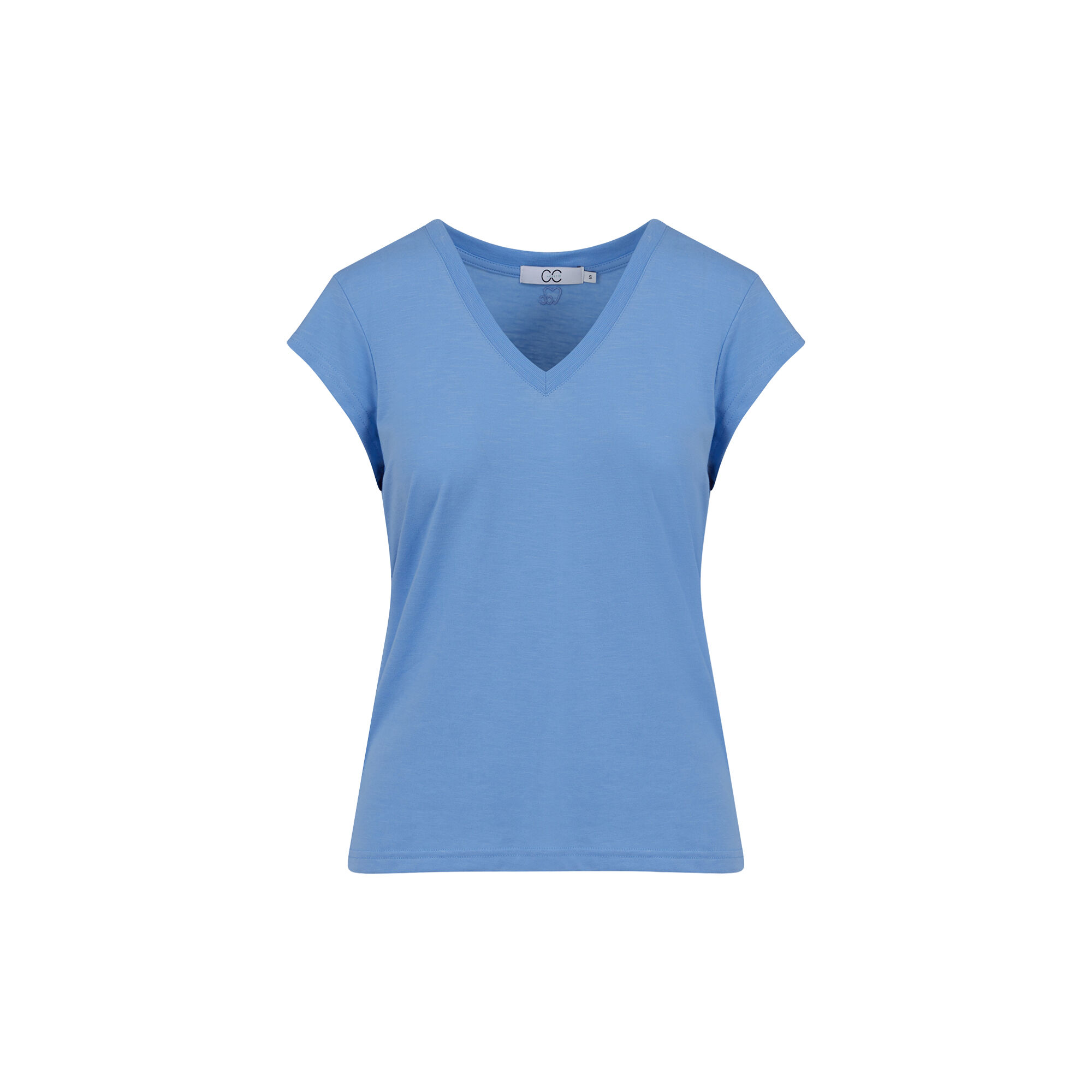 CC Heart Basic V-Neck T-Shirt, bright sky blue