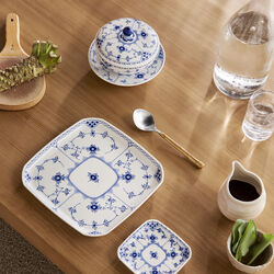 Blue Fluted Half Lace Cup with Lid and Saucer 30 cl, Royal Copenhagen