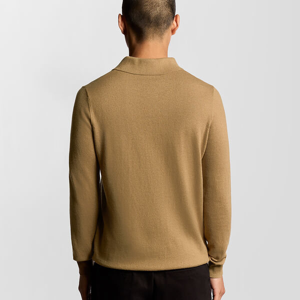 Cotton Merino Long Sleeve Knitted Polo, tigers eye Cotton Merino Long Sleeve Knitted Polo, tigers eye, Lyle & Scott