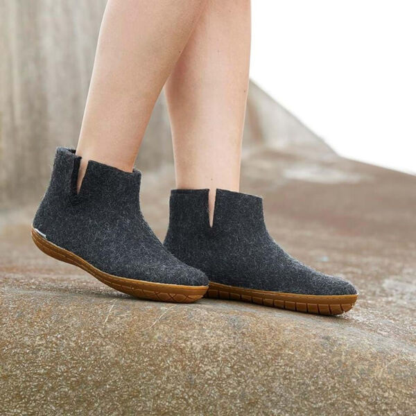 Felt Ankle Boot with Natural Rubber Sole, charcoal, Glerups
