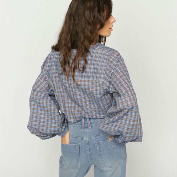 MMYen Check Blouse, ultramarine, MOS MOSH