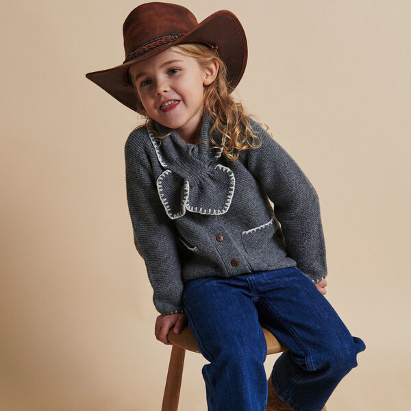 Lambswool Cardigan w. Collar, dark grey/cream comb., Copenhagen Colors Organics