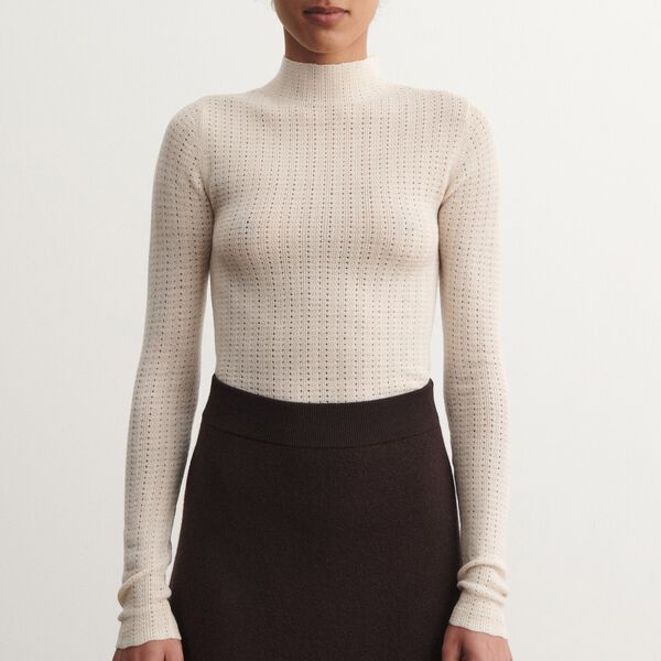 High Neck Pointelle Top, ecru High Neck Pointelle Top, ecru, FUB