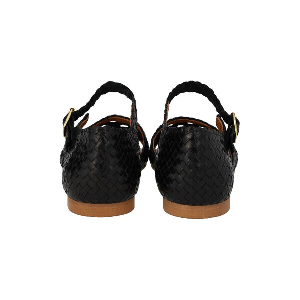 Hand-braided sandal with lace pattern detail, black, ANGULUS