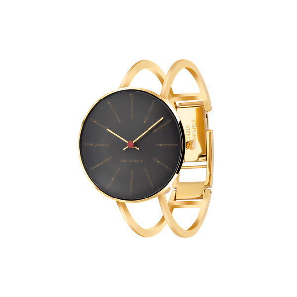 Bankers Bangle Wrist Watch, grey/gold/gold, Arne Jacobsen Watches