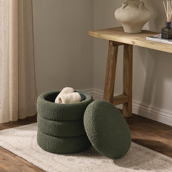 Alto Pouf with Storage Space, boucl&eacute; dark green, Westwing Collection