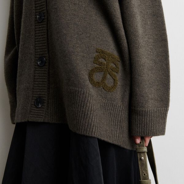 Alpha Knit Monogram Cardigan, black olive, Second Female