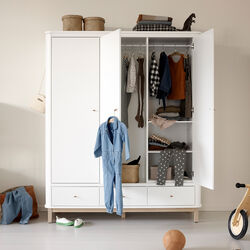 Wood Wardrobe 3 Doors, white/oak, Oliver Furniture