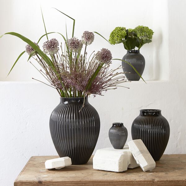 Knabstrup vase ripple, black Knabstrup vase ripple, black, Knabstrup Keramik