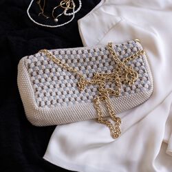 Knitted Clutch Chain Multi, beige-blue-brown, By LOHN